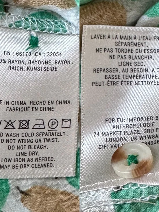 Anthropologie Conversations Pear Print Button Up Shirt Size 10 - Picture 9 of 12